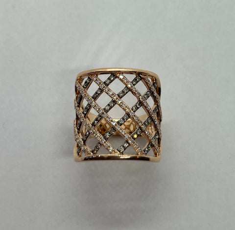 "Basketweave" Rose gold ring with diamonds by Kupfer Design